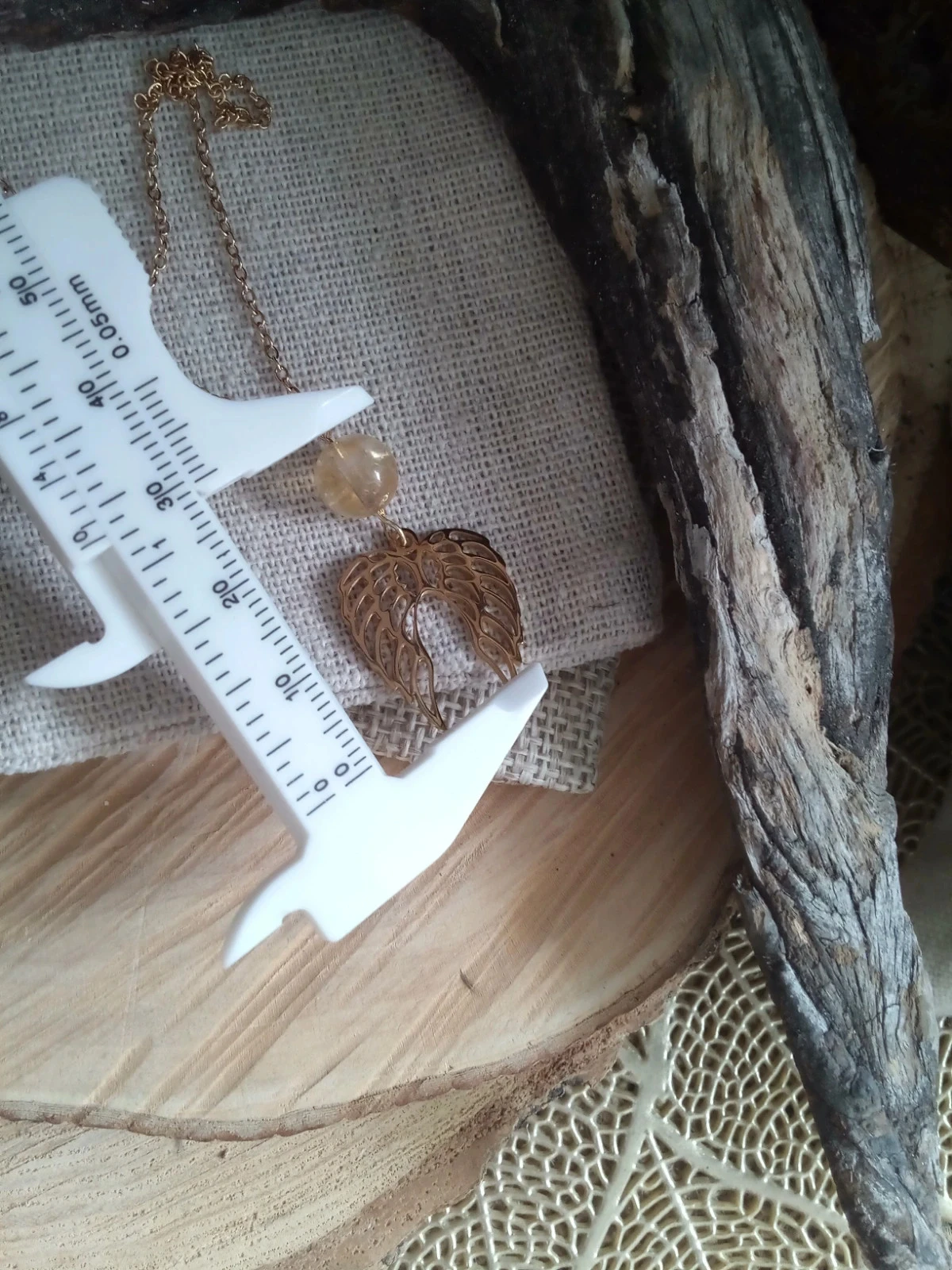 Collier pendentif pierre de citrine et paire d'ailes + carte – photo 2